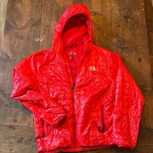 Red The North Face Puff Hooded Jacket